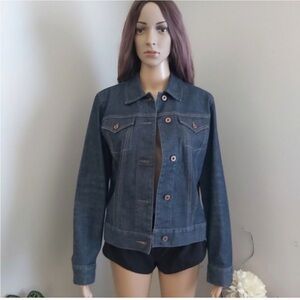 Gap jean jacket medium blue denim dark wash bomber style stretch new